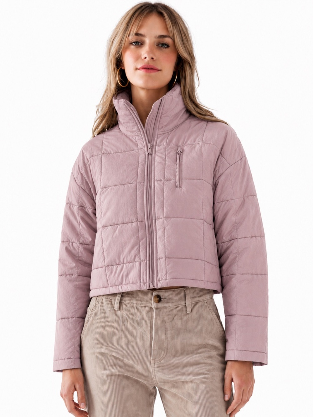 Love Tree Ultra Light Packable Puffer Cropped Jacket Small Dusty Pink NWT!